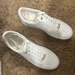 Stuart Weitzman White Sneakers with Gold Accents